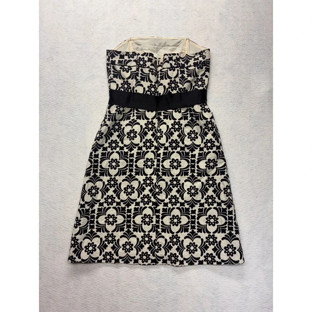 Lilly Pulitzer Modern Strapless Dress Preppy Coquette Floral Bow - 2 Black Cream - Picture 3 of 11